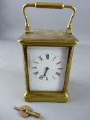 A FRENCH BRASS FACED CARRIAGE CLOCK BY HENRI JACOT, trademark stamp to the backplate, no. 10845,
