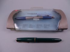Vintage green Parker Slimfold fountain pen with 14k nib and gold plated trim, name 'G Boyes'