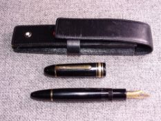 Large vintage black Montblanc Meisterstuck fountain pen No 149 in Montblanc leather pouch. Cap
