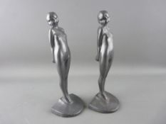 EVE ART DECO PEWTER BOOKENDS stamped 'British Made' with further markings to the back, 24 cms