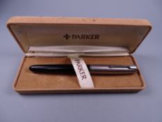 Vintage black Parker 51 fountain pen with Lustraloy cap and chrome plated clip, in original box