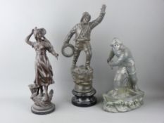 THREE VICTORIAN FISHING/SEAFARER THEMED FIGURINES, 41 cms high the tallest