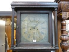A WATKIN OWEN, LLANRWST OAK LONGCASE CLOCK having a 13 ins square brass dial, 205 cms high