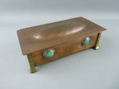 AN ART NOUVEAU COPPER BOX with Ruskin type cabochon roundels, 20.75 cms wide