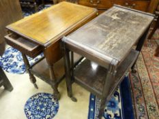 A PRIORY STYLE TWIN FLAP TWO TIER TROLLEY WITH END DRAWER and a vintage metamorphic two tier