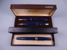 Vintage Blue Parker 17 fountain pen with gold plated trim, slight damage to cap stud (boxed) and a