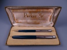Vintage forest green Parker 51 fountain pen and pencil set with Lustraloy caps and chrome plated
