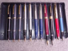 Tray of 12 various vintage Sheaffer fountain pens: 3 Imperial I cartridge models (2 grey and 1