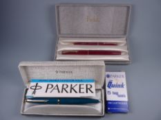 Vintage burgundy Parker 17 fountain pen and burgundy Parker No.3 pencil (with chalk marks and both