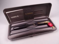 Modern (1995) black Laque Parker Sonnet fountain pen with gold plated trim and 18ct gold nib, in