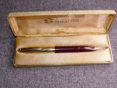 Vintage Burgundy Sheaffer PFM (Pen for Men) fountain pen with gold plated cap, gold fill clip and 