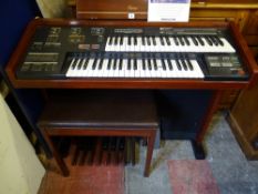 A YAMAHA ELECTONE ELECTRONIC KEYBOARD, 89 cms high, 107 cms wide, 42 cms deep
