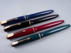 Four vintage Parker Slimfold fountain pens, each with an original 14ct gold nib and gold plated trim