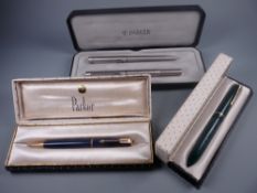 Vintage green Parker Slimfold fountain pen with gold plated trim and chalk marks, in original box, a