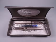 Modern matt stainless steel Parker Sonnet fountain pen and ballpoint pen with Palladium trim in