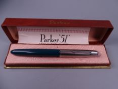 Vintage forest green Parker 51 fountain pen with Lustraloy cap with chrome plated clip, in