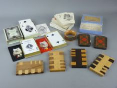 TARTAN WARE & ORIENTAL BRIDGE MARKERS, four sets of playing cards complete, an empty Camden whist