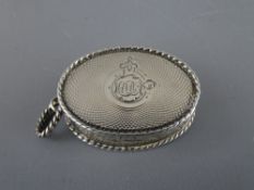 AN OVAL SILVER VINAIGRETTE with rope twist rim and cartouche, grill intact, 8 grms, Birmingham 1863,