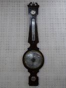 A ROSEWOOD WALL BAROMETER WITH THERMOMETER by R Webb, Brecon, 100 cms high