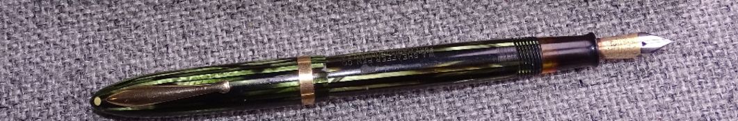 Vintage Green striated Sheaffer Balance Lifetime 875 fountain pen with gold plated trim and a