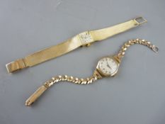 TWO LADY'S NINE CARAT GOLD WRISTWATCHES, one bracelet, one strap, 18.7 grms and 22.5 grms