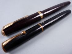 Vintage black Parker Moderne fountain pen with gold plated trim and 14ct gold nib, the barrel