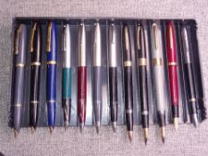Tray of 12 various vintage Sheaffer fountain pens: 3 Imperial I - 2 Touchdown, 1 button filler (