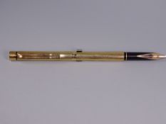 Vintage slimline 23 carat gold electroplated Sheaffer Targa fountain pen with fluted pattern and