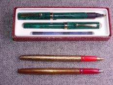 Modern Green Marble Sheaffer NoNonsense fountain pen and ballpoint pen set with gold plated trim and