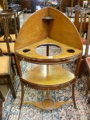 A GEORGIAN MAHOGANY STYLE CORNER WASHSTAND, 112 cms high overall, 62 cms wide