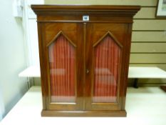 AN EXCELLENT VICTORIAN MAHOGANY FREESTANDING OR WALL CUPBOARD having twin glazed doors and