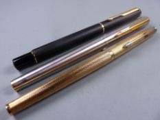 Modern matt black Parker Rialto ballpoint pen with gold plated trim, an early 90's stainless steel
