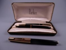 Vintage black Parker 61 fountain pen with engine-turned RG cap (jewel missing on cap) and a