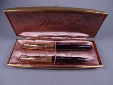 Vintage Cordovan brown Parker 51 fountain pen and pencil set with Signet gold filled caps and gold