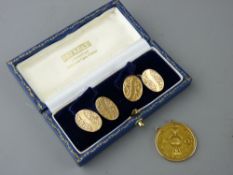 A PAIR OF NINE CARAT CUFFLINKS, 6.8 grms, a 1963 Vatican gold colour coin in a nine carat gold