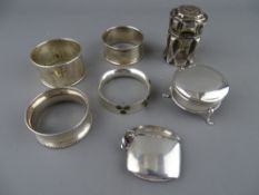SEVEN ITEMS OF SMALL SILVER to include a Dutch peppermint box, vesta case, three footed lidded