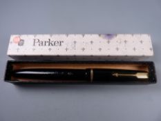 Vintage black Parker Duofold Senior fountain pen with original 14ct gold nib and gold plated trim,