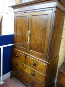 A 19th CENTURY OAK PRESS CUPBOARD with diamond escutcheons and turned wooden knobs, 202.5 cms