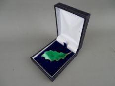 KARL A RASMUNSSEN Norwegian silver and enamel green leaf brooch 'KAR, Made In Norway, Sterling