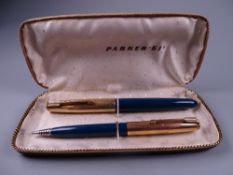 Vintage teal Parker 51 fountain pen and pencil set in original box