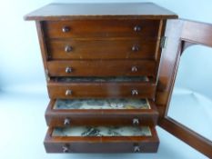 A CIRCA 1900 STAINED PINE COLLECTOR'S CABINET of six drawers having turned wooden knobs and closed