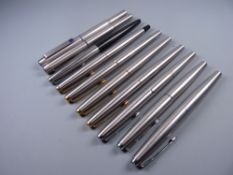 Vintage stainless steel Parker 25 fountain pen and ballpoint pen, a Vintage black Parker 45