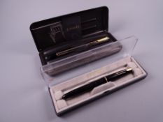 Vintage black Parker Junior fountain pen (14k nib) with gold plated trim (boxed) and a modern silver