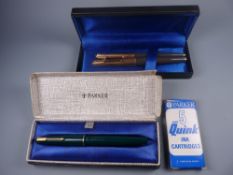 Vintage green Parker 17 fountain pen with gold plated trim in box, a vintage grey Parker 61 fountain