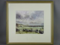 DAVID GROSVENOR watercolour - rocky beach scene, 23 x 27.5 cms