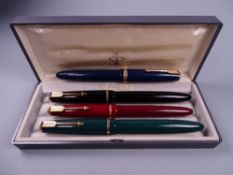 Vintage blue Parker Duofold fountain pen with gold plated trim and 14ct gold nib and three vintage