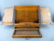 A VICTORIAN OAK DESKTOP STATIONERY CABINET, slope front with lower drawer and fitted interior, 30