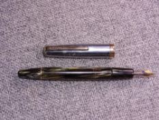 Vintage Montblanc Masterpiece fountain pen - green striped celluloid barrel with a silver coloured
