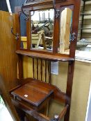 Good dark mahogany Edwardian hallstand with mirror and spindleback