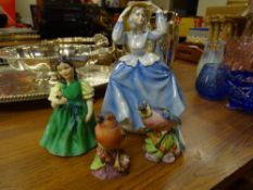 Two Royal Worcester garden birds, Royal Doulton figurine 'Francine' HN2422 and a Coalport lady